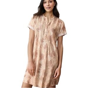 Faherty Gemina Relaxed Palm Print Linen Blend Tunic Dress Short Sleeve Casual M‎